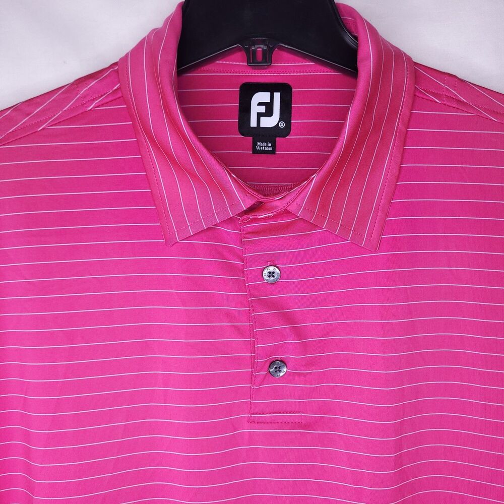Footjoy Polo Shirt Mens XL Striped Pink Golf Hampton Hall Performance Active
